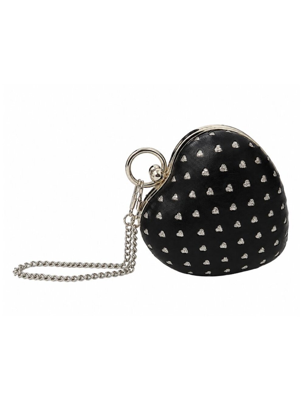 Black Silver Glitter Heart Shaped Mini Evening Bag Chain Purse
